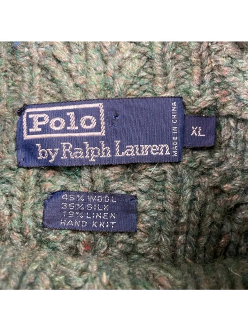 VTG Polo Ralph Lauren Men's Fisherman Cable-Knit Turtlneck Sweater Green • XL